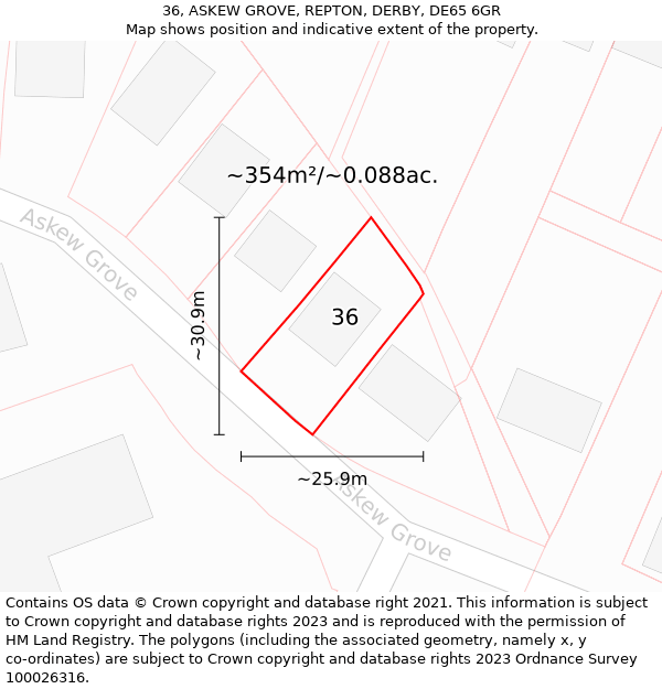 36, ASKEW GROVE, REPTON, DERBY, DE65 6GR: Plot and title map