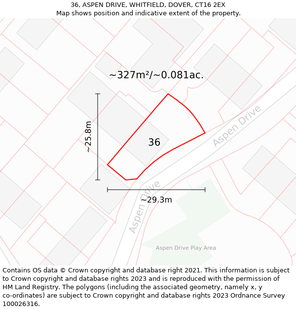 36, ASPEN DRIVE, WHITFIELD, DOVER, CT16 2EX: Plot and title map