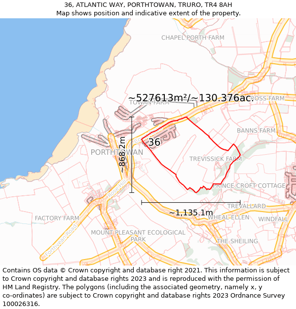 36, ATLANTIC WAY, PORTHTOWAN, TRURO, TR4 8AH: Plot and title map
