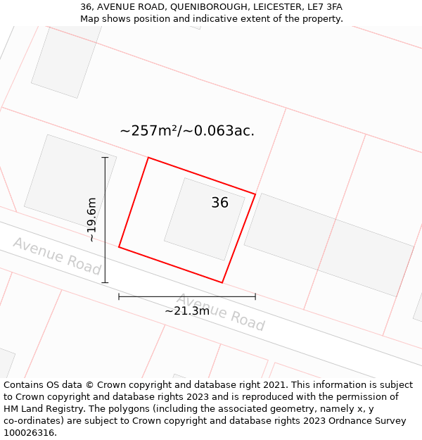 36, AVENUE ROAD, QUENIBOROUGH, LEICESTER, LE7 3FA: Plot and title map