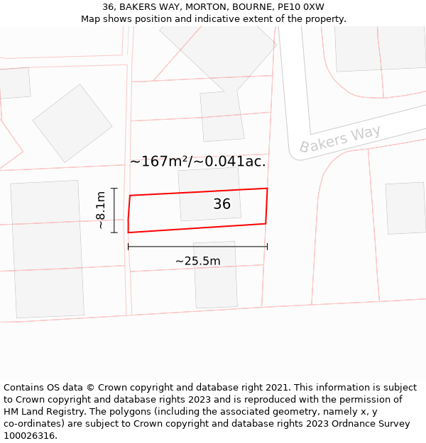 36, BAKERS WAY, MORTON, BOURNE, PE10 0XW: Plot and title map