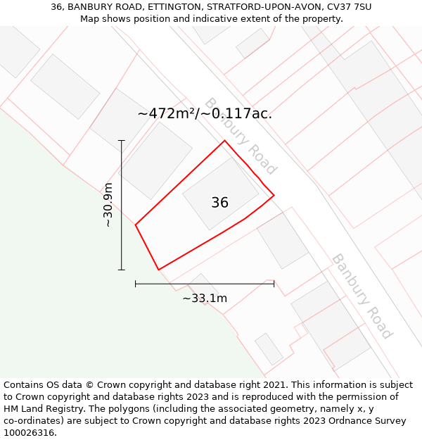 36, BANBURY ROAD, ETTINGTON, STRATFORD-UPON-AVON, CV37 7SU: Plot and title map