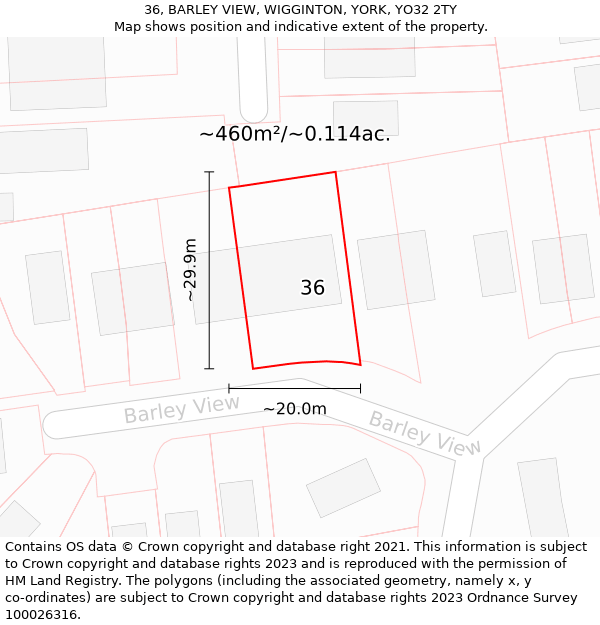 36, BARLEY VIEW, WIGGINTON, YORK, YO32 2TY: Plot and title map