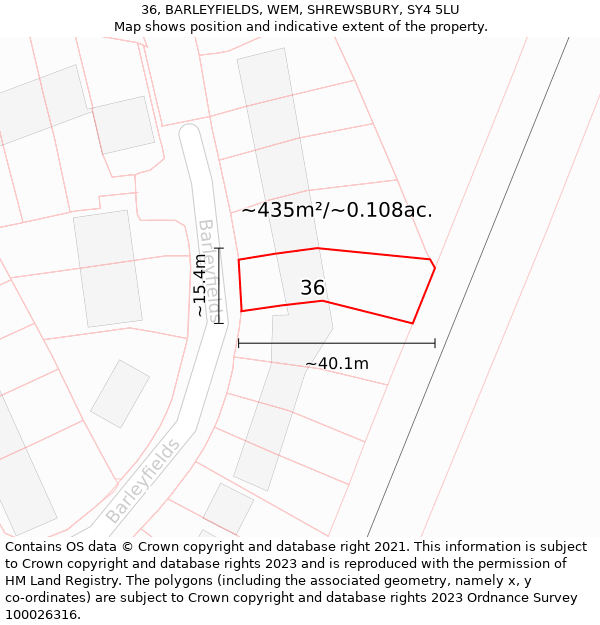 36, BARLEYFIELDS, WEM, SHREWSBURY, SY4 5LU: Plot and title map