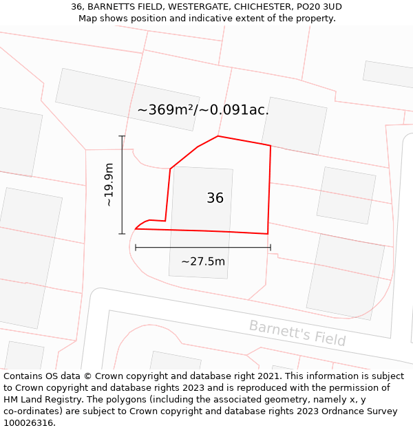 36, BARNETTS FIELD, WESTERGATE, CHICHESTER, PO20 3UD: Plot and title map