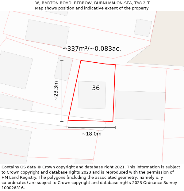 36, BARTON ROAD, BERROW, BURNHAM-ON-SEA, TA8 2LT: Plot and title map