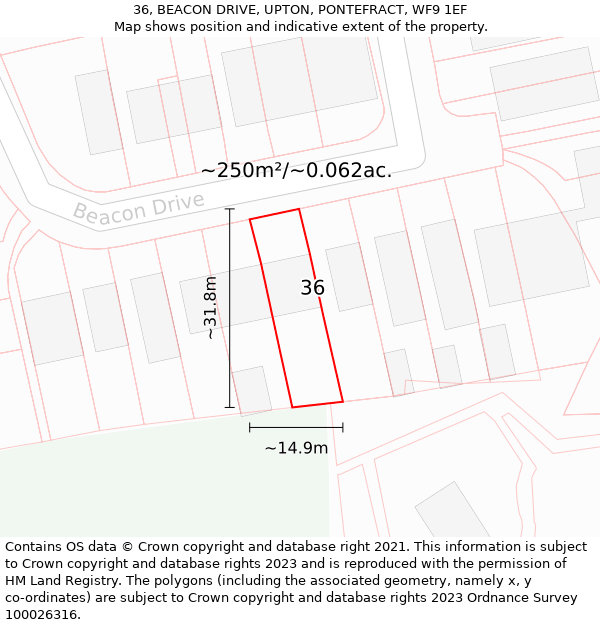 36, BEACON DRIVE, UPTON, PONTEFRACT, WF9 1EF: Plot and title map