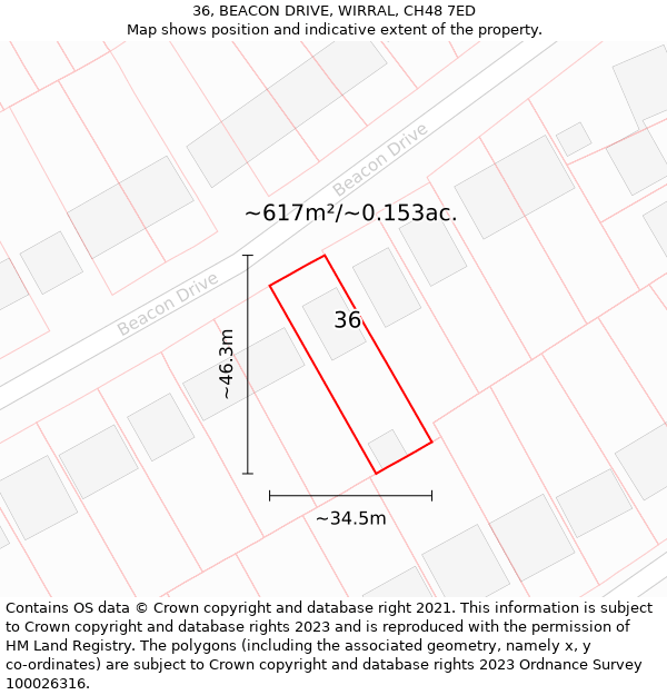 36, BEACON DRIVE, WIRRAL, CH48 7ED: Plot and title map