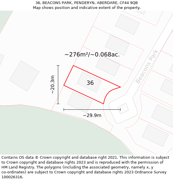 36, BEACONS PARK, PENDERYN, ABERDARE, CF44 9QB: Plot and title map