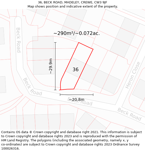 36, BECK ROAD, MADELEY, CREWE, CW3 9JF: Plot and title map