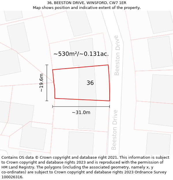 36, BEESTON DRIVE, WINSFORD, CW7 1ER: Plot and title map