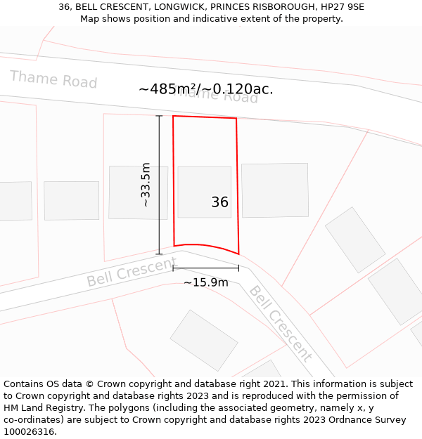 36, BELL CRESCENT, LONGWICK, PRINCES RISBOROUGH, HP27 9SE: Plot and title map