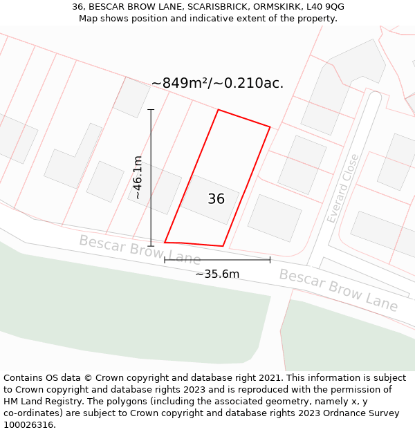 36, BESCAR BROW LANE, SCARISBRICK, ORMSKIRK, L40 9QG: Plot and title map