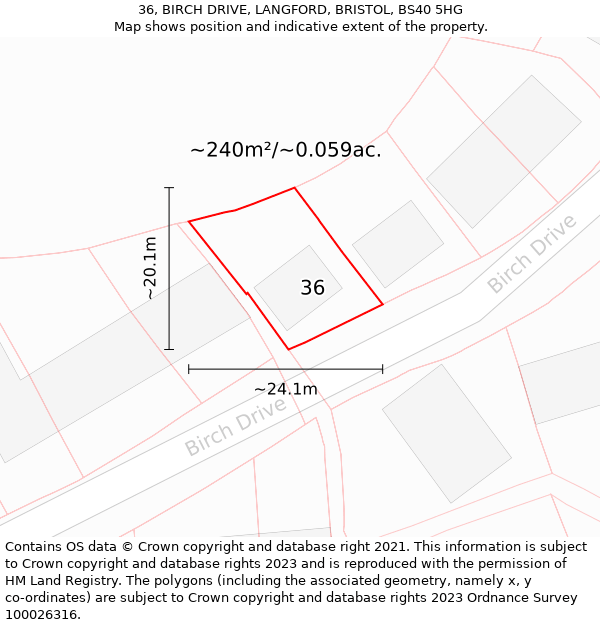 36, BIRCH DRIVE, LANGFORD, BRISTOL, BS40 5HG: Plot and title map