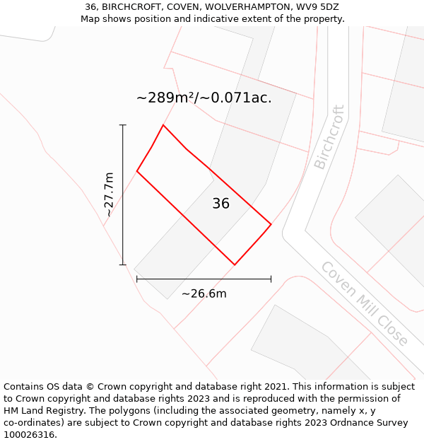 36, BIRCHCROFT, COVEN, WOLVERHAMPTON, WV9 5DZ: Plot and title map