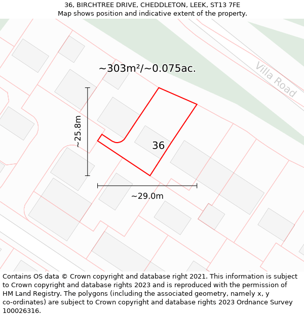 36, BIRCHTREE DRIVE, CHEDDLETON, LEEK, ST13 7FE: Plot and title map