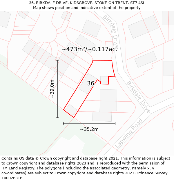 36, BIRKDALE DRIVE, KIDSGROVE, STOKE-ON-TRENT, ST7 4SL: Plot and title map