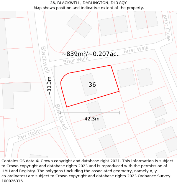 36, BLACKWELL, DARLINGTON, DL3 8QY: Plot and title map