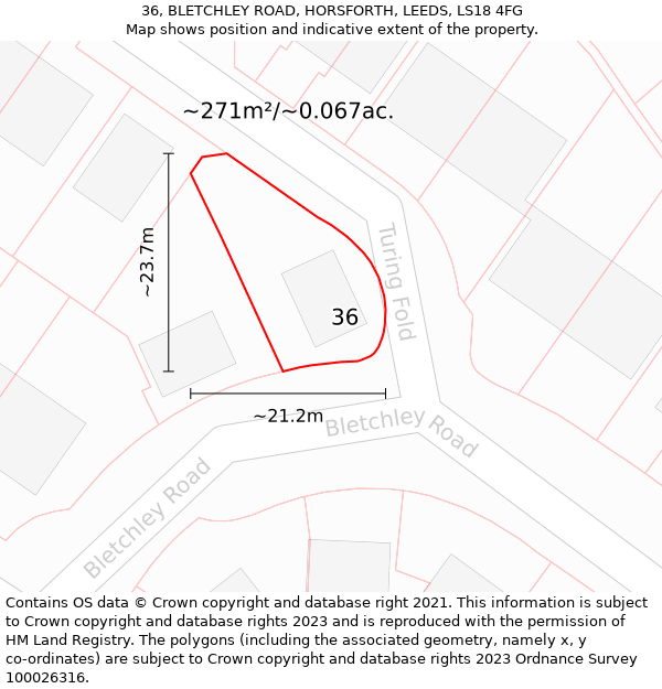 36, BLETCHLEY ROAD, HORSFORTH, LEEDS, LS18 4FG: Plot and title map