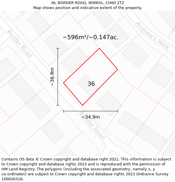 36, BORDER ROAD, WIRRAL, CH60 2TZ: Plot and title map