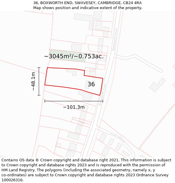 36, BOXWORTH END, SWAVESEY, CAMBRIDGE, CB24 4RA: Plot and title map