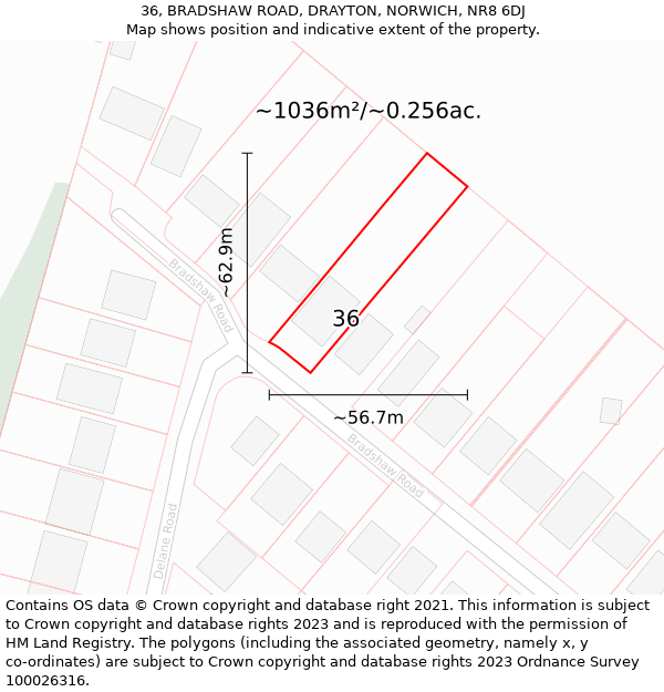 36, BRADSHAW ROAD, DRAYTON, NORWICH, NR8 6DJ: Plot and title map