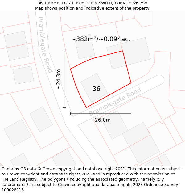 36, BRAMBLEGATE ROAD, TOCKWITH, YORK, YO26 7SA: Plot and title map