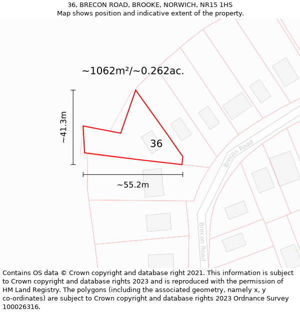 36, BRECON ROAD, BROOKE, NORWICH, NR15 1HS: Plot and title map