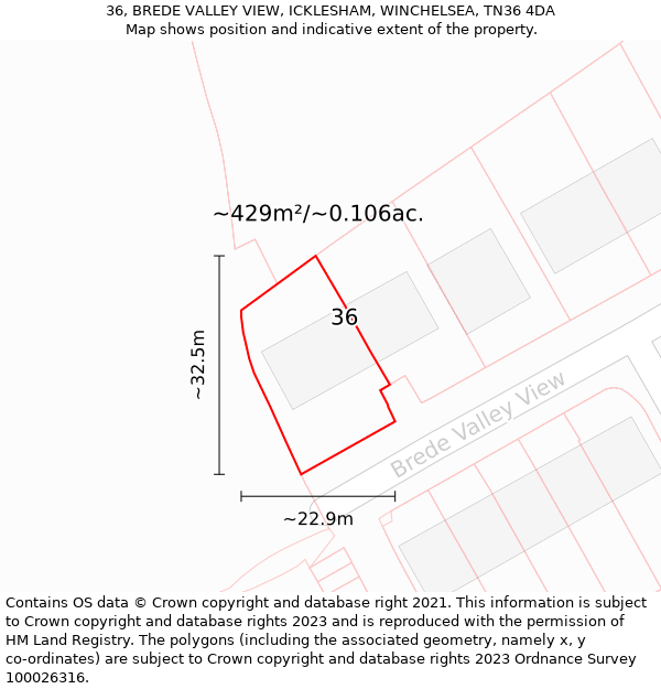 36, BREDE VALLEY VIEW, ICKLESHAM, WINCHELSEA, TN36 4DA: Plot and title map