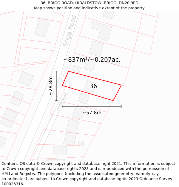 36, BRIGG ROAD, HIBALDSTOW, BRIGG, DN20 9PD: Plot and title map