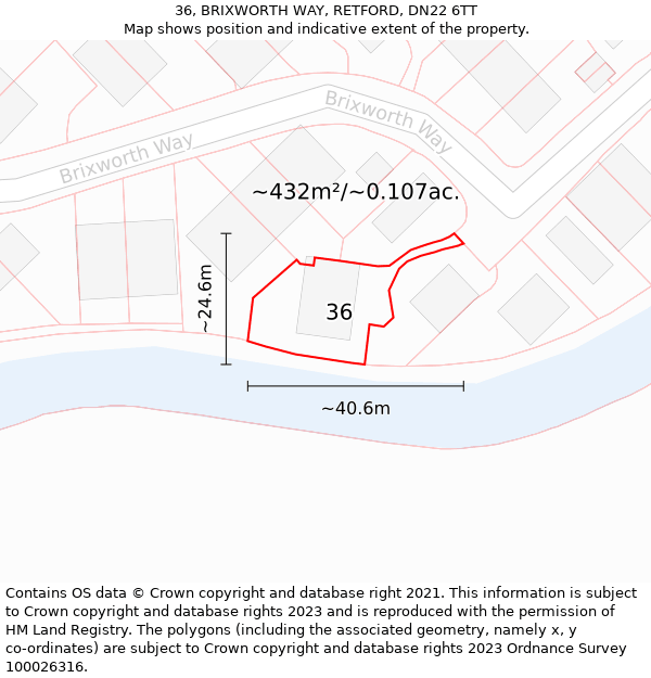 36, BRIXWORTH WAY, RETFORD, DN22 6TT: Plot and title map