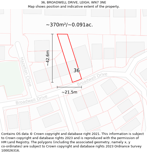 36, BROADWELL DRIVE, LEIGH, WN7 3NE: Plot and title map