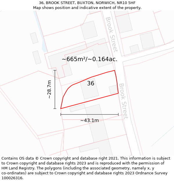 36, BROOK STREET, BUXTON, NORWICH, NR10 5HF: Plot and title map