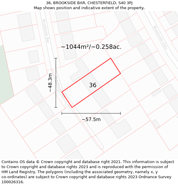 36, BROOKSIDE BAR, CHESTERFIELD, S40 3PJ: Plot and title map