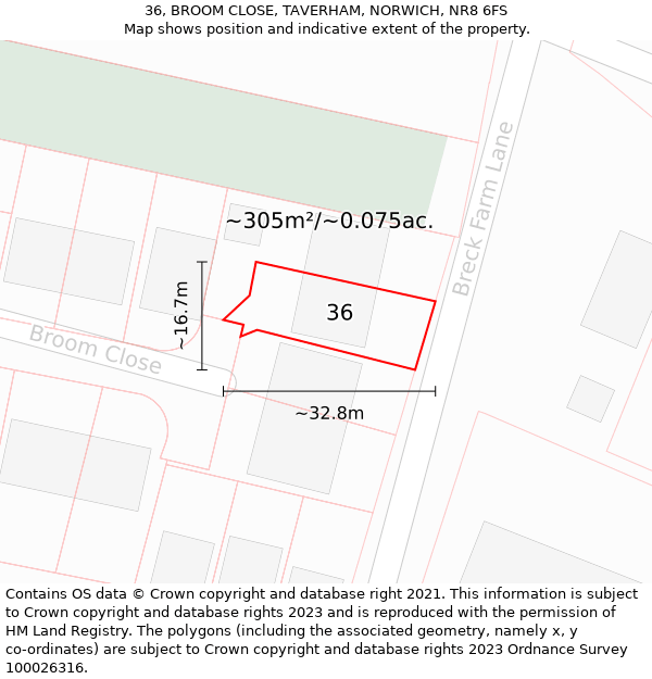 36, BROOM CLOSE, TAVERHAM, NORWICH, NR8 6FS: Plot and title map