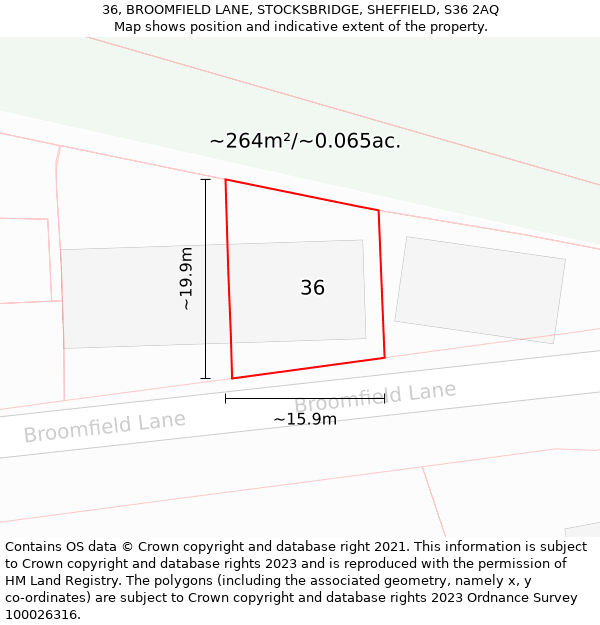 36, BROOMFIELD LANE, STOCKSBRIDGE, SHEFFIELD, S36 2AQ: Plot and title map