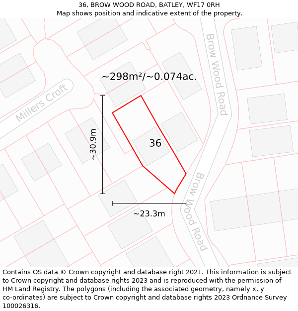 36, BROW WOOD ROAD, BATLEY, WF17 0RH: Plot and title map