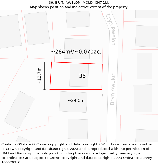 36, BRYN AWELON, MOLD, CH7 1LU: Plot and title map