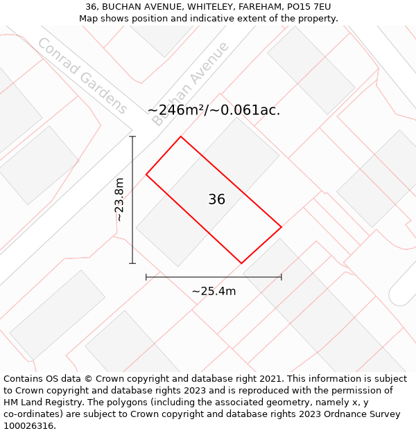 36, BUCHAN AVENUE, WHITELEY, FAREHAM, PO15 7EU: Plot and title map