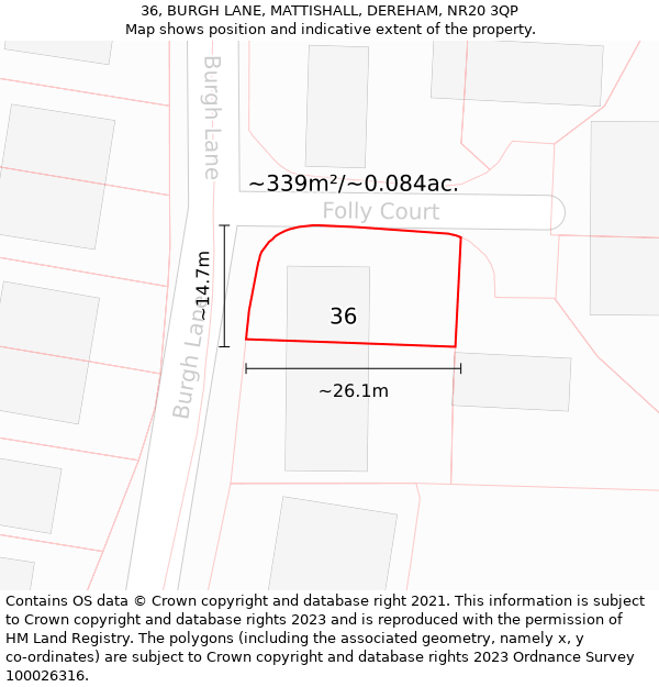 36, BURGH LANE, MATTISHALL, DEREHAM, NR20 3QP: Plot and title map