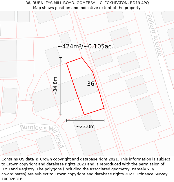 36, BURNLEYS MILL ROAD, GOMERSAL, CLECKHEATON, BD19 4PQ: Plot and title map