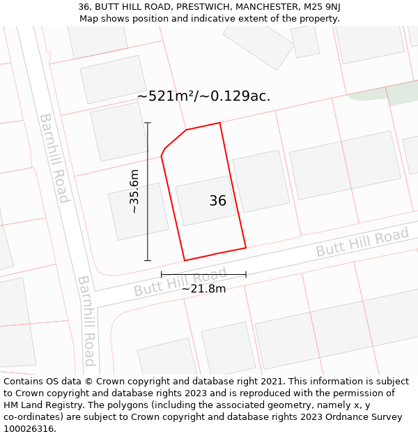 36, BUTT HILL ROAD, PRESTWICH, MANCHESTER, M25 9NJ: Plot and title map