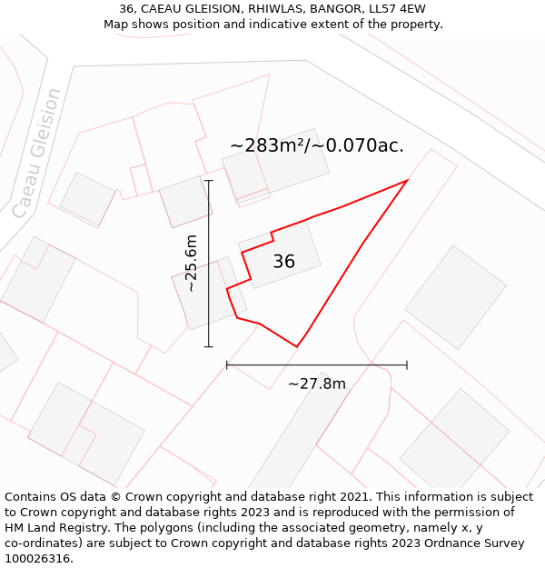 36, CAEAU GLEISION, RHIWLAS, BANGOR, LL57 4EW: Plot and title map