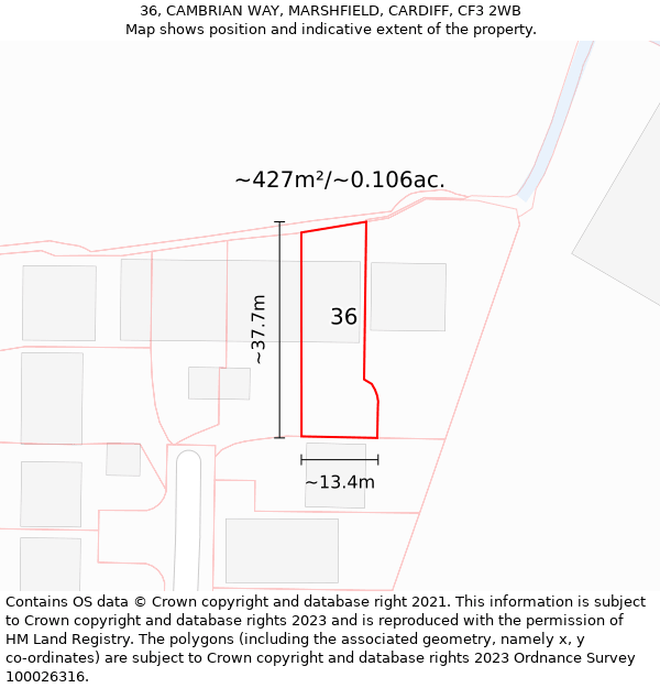 36, CAMBRIAN WAY, MARSHFIELD, CARDIFF, CF3 2WB: Plot and title map