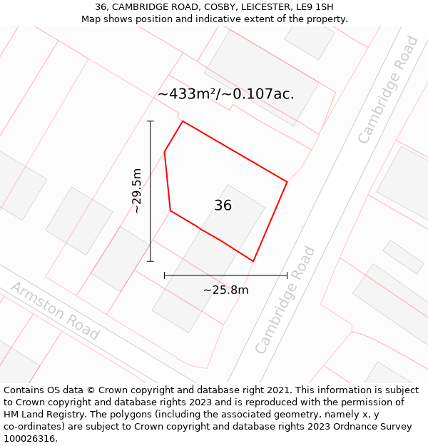 36, CAMBRIDGE ROAD, COSBY, LEICESTER, LE9 1SH: Plot and title map