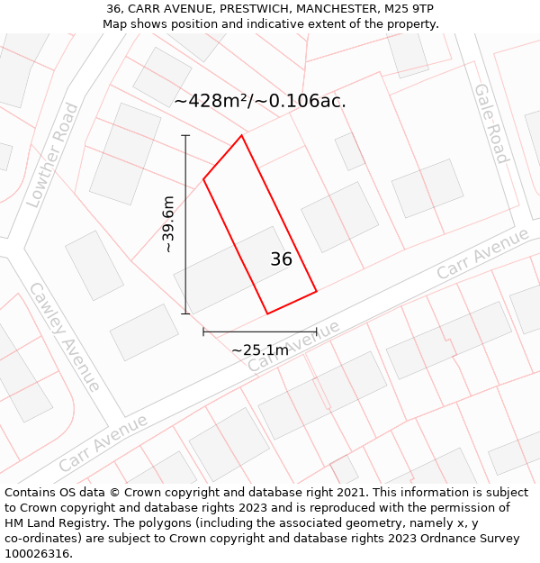 36, CARR AVENUE, PRESTWICH, MANCHESTER, M25 9TP: Plot and title map