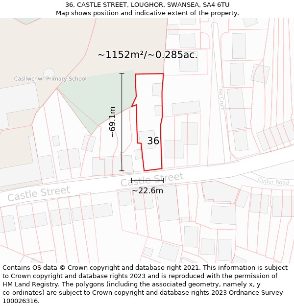 36, CASTLE STREET, LOUGHOR, SWANSEA, SA4 6TU: Plot and title map