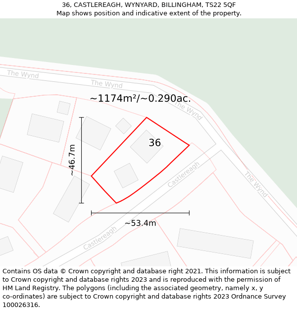 36, CASTLEREAGH, WYNYARD, BILLINGHAM, TS22 5QF: Plot and title map