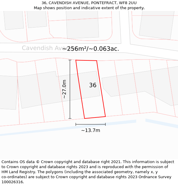 36, CAVENDISH AVENUE, PONTEFRACT, WF8 2UU: Plot and title map