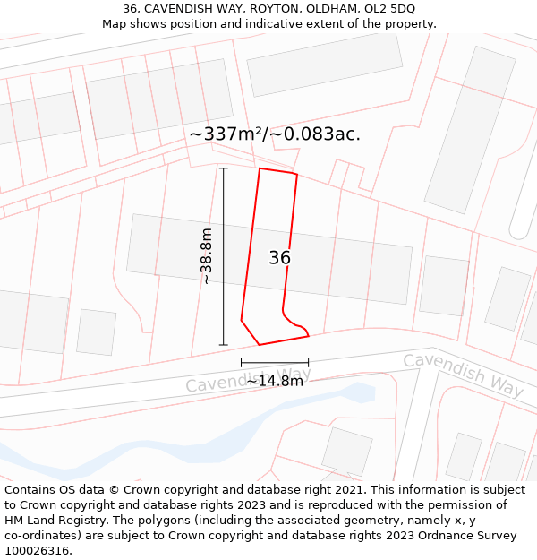 36, CAVENDISH WAY, ROYTON, OLDHAM, OL2 5DQ: Plot and title map